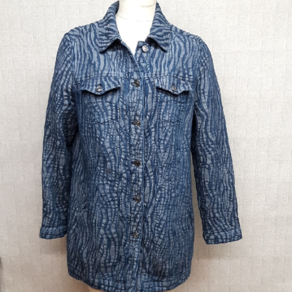 Chico's Blue Zebra Print Button Front Topper Jacket